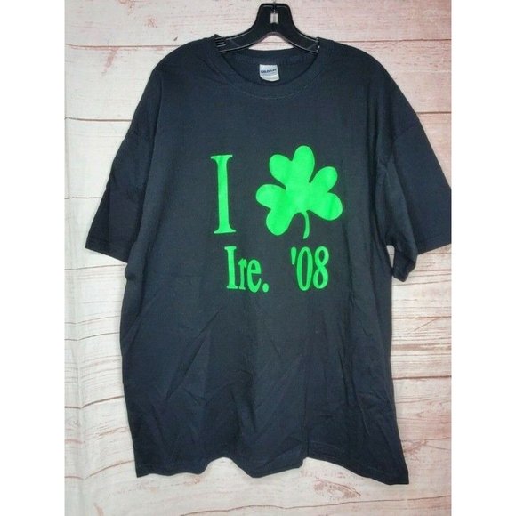 St Patrick's Day Gildan Ultra Cotton I Green Clover IRE 08 Black Green T Shirt - Picture 3 of 11